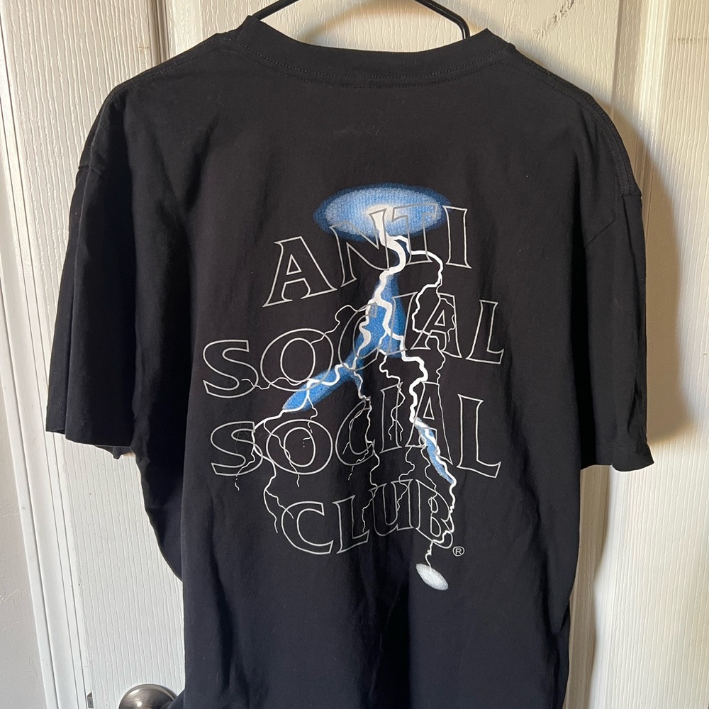 Anti Social Social Club Black Tee with Blue Lightning Graphic